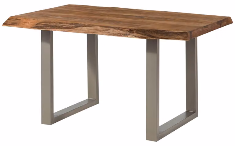 MASSIVMOEBEL24 | FREEFORM 5 tavolo da pranzo in legno di sheesham - verniciato natur / gambe in ferro U argento matt 140x90