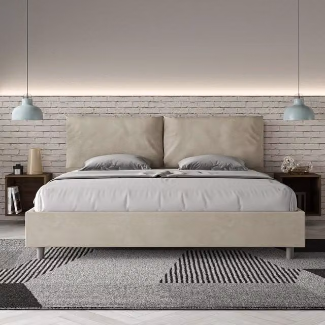 Letto matrimoniale king size Antea Large Ityhome imbottito in microfibra colore sabbia L/P: 180 x 200 cm