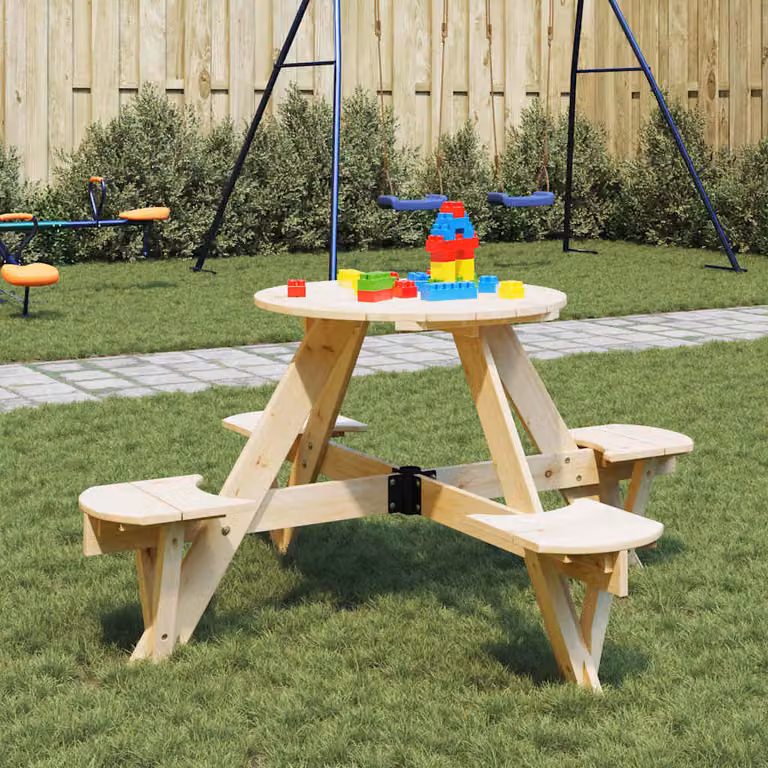 vidaXL Tavolo da picnic rotondo in legno di abete per 4 bambini, colore marrone, L/P/H: 120 x 120 x 60 cm