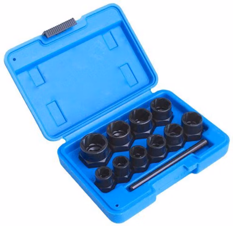 Set bussole per rimozione viti e bulloni danneggiati, 9-19 mm, 11 pezzi