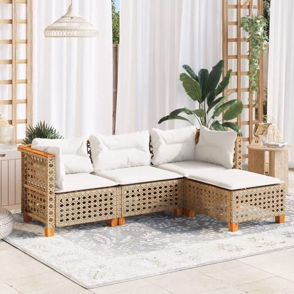 Maison Exclusive - Set di 4 divani da giardino con cuscini in polyrattan beige