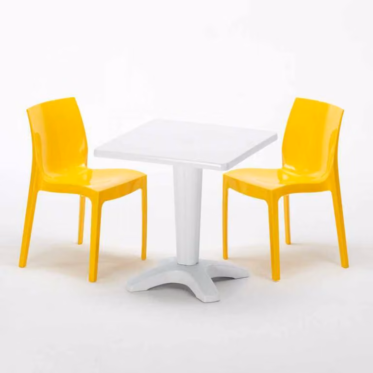Tavolo quadrato bianco e 2 sedie in polipropilene colorato per interni Grand Soleil Ice Patio - Giallo