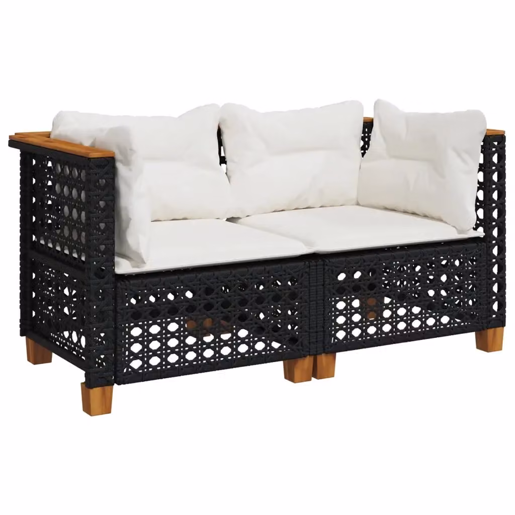 Divano Angolare da Giardino a L vidaXL con Cuscini, Struttura in Legno di Acacia e Metallo, Colore Nero e Bianco – 2