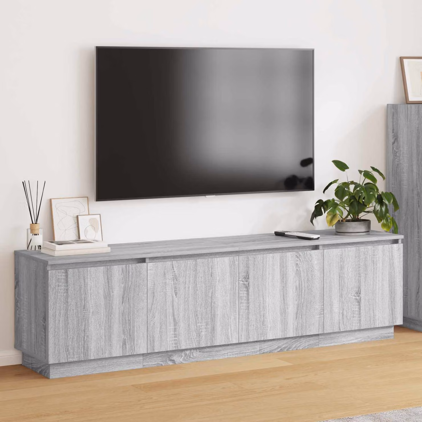 Mobile TV moderno vidaXL in legno MDF grigio con illuminazione integrata L/P/H: 180 x 38 x 49 cm