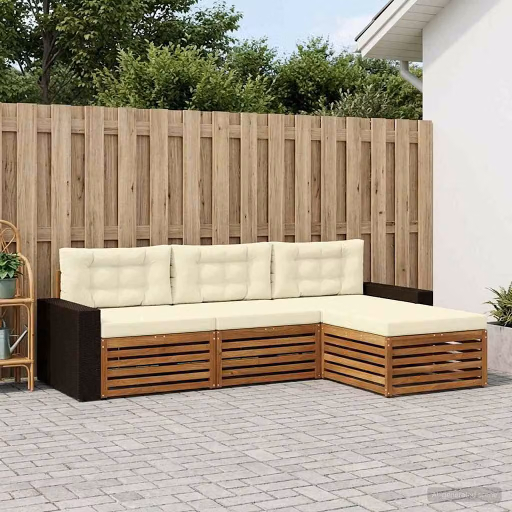 Set di divani da esterno vidaXL 4 pezzi in legno di acacia con cuscini, colore beige e marrone