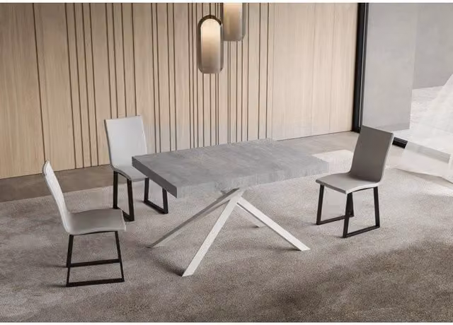 Tavolo allungabile Niket ITAMOBY con telaio a X, colore bianco e cemento, L: 120/380 cm, P: 90 cm