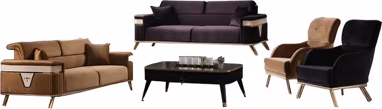 Wohnzimmer Set Sofa 3+3+1+1 Sitzer Sessel Couch Lila Braun Sofagarnituren 4tlg