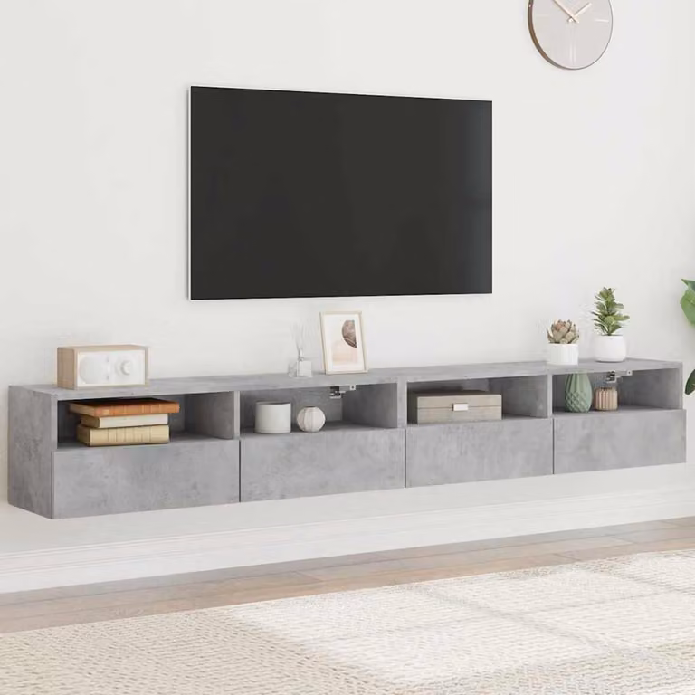 Set di 2 mobili TV da parete vidaXL in legno e MDF, design moderno grigio cemento, L 100 x P 30 x H 30 cm