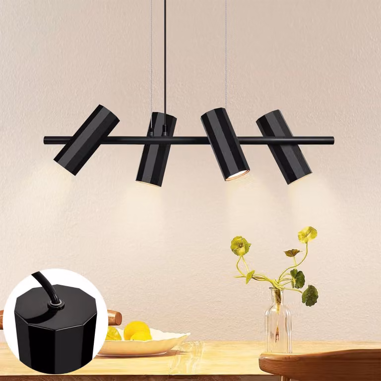 Lampada a sospensione moderna ZMH, modello 4 Ecikg, lampada a sospensione a forma di fiamma, ideale per la sala da pranzo, lampada a sospensione GU10 in metallo, adatta per soggiorno, cucina e camera da letto, colore nero