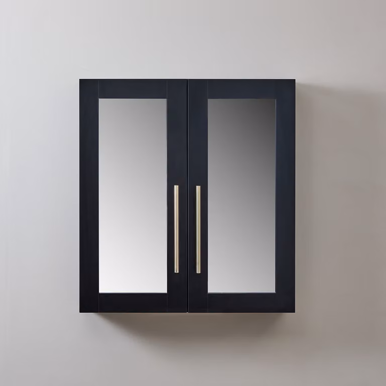 Mobiletto a Specchio da 900mm x 650mm Nero Grigio - Completo di Maniglie Moderne a Barra in Oro Satinato - Cluo