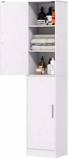 Armadietto da bagno alto Minimal con 2 ante e ripiani regolabili bianco H 180 cm x L 80 cm x P 30 cm