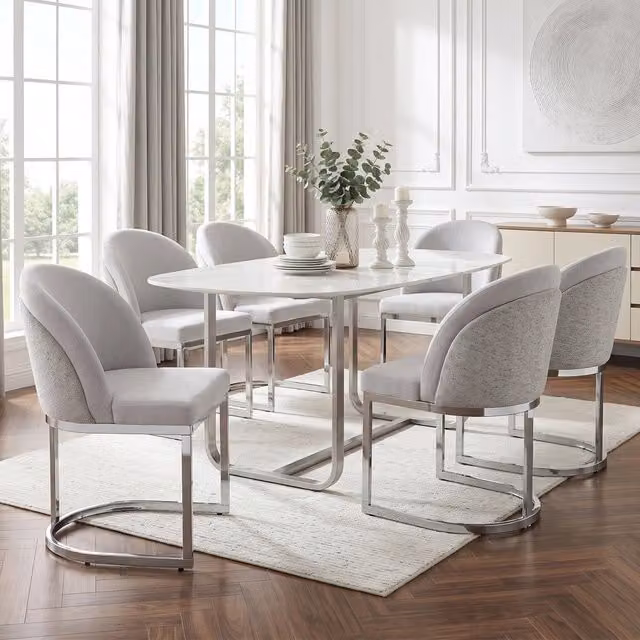 Set di 6 sedie da pranzo MIVRAY in ciniglia grigio chiaro con gambe in metallo argentato e design moderno