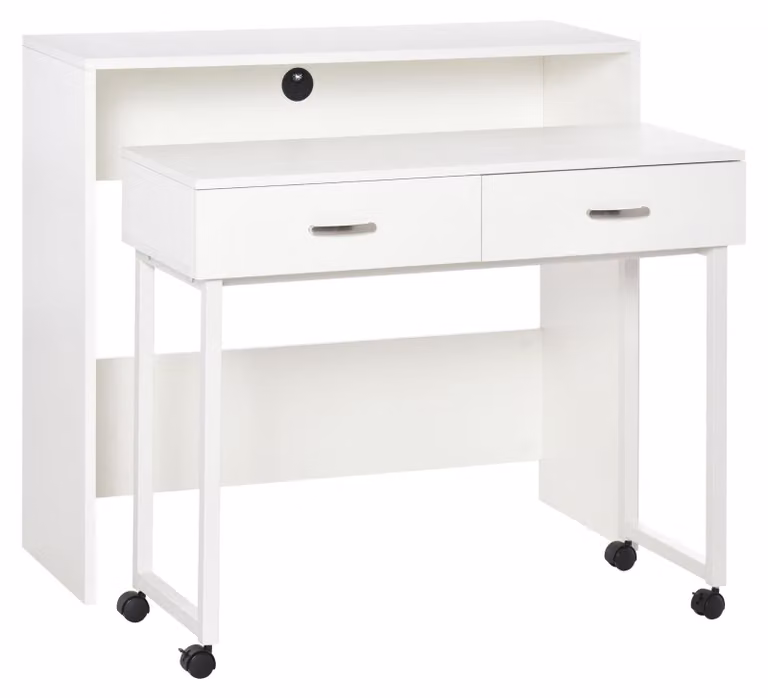 Scrivania con Cassetti e Ruote 100x36x88 cm in Metallo e MDF Bianca
