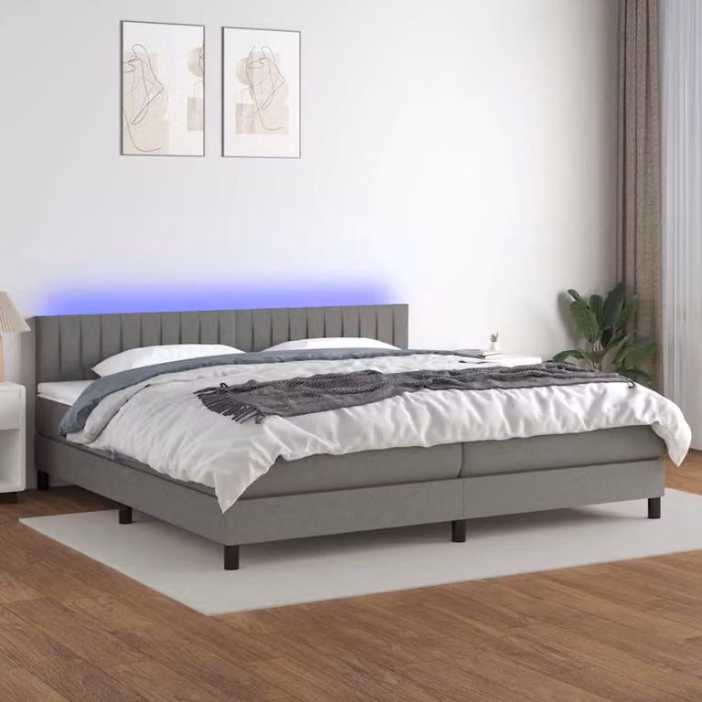 Letto con Materasso a Molle e Illuminazione LED vidaXL, Grigio Scuro, 200 x 200 cm