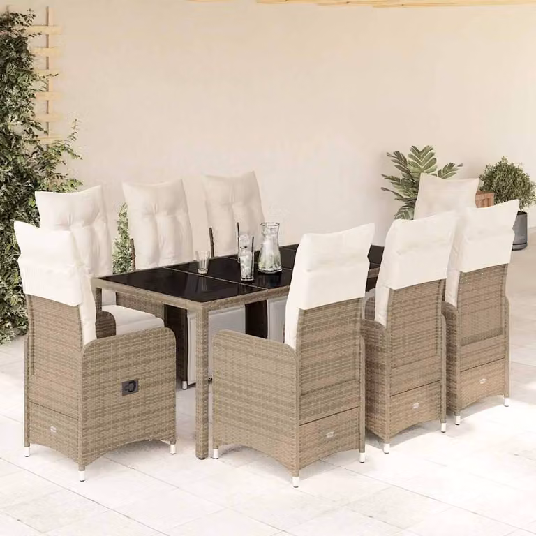 vidaXL Set Bistrò da Giardino 9 pz in Polyrattan Marrone con Cuscini