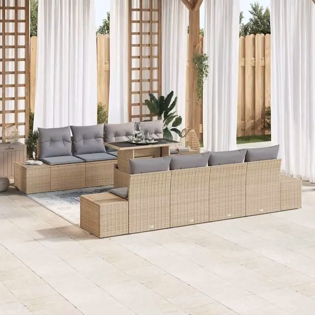 Set Divano da Giardino 9 pz Beige e Grigio Chiaro polyrattan 3349146