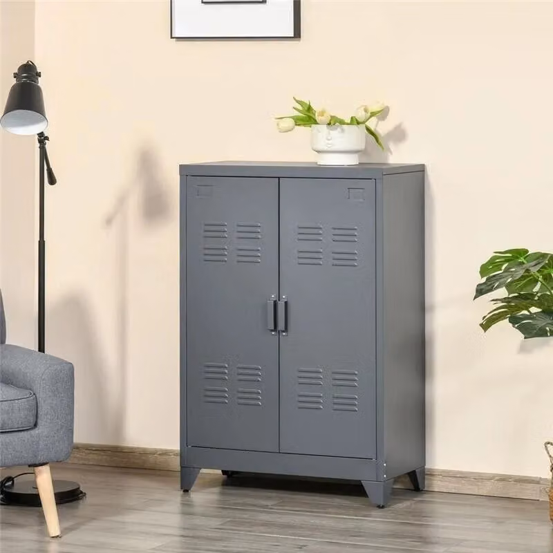 Mobiletto Multiuso a 2 Ante Stile Industrial in Metallo Grigio Opaco L: 75 cm, P: 33 cm, H: 110 cm – 2