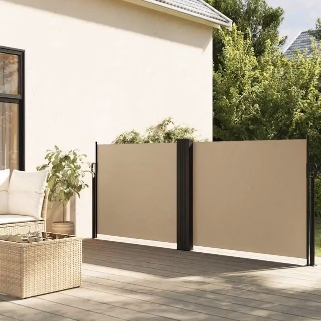 Tenda da Sole Laterale Retrattile vidaXL in Poliestere e Acciaio, Beige, L: 1000 cm, H: 120 cm – 1