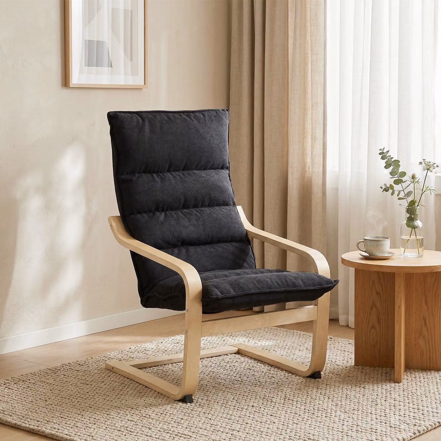 Poltrona da salotto HOMCOM in velluto nero con schienale alto e gambe in legno, L: 67 cm, P: 83 cm, H: 105 cm – 2