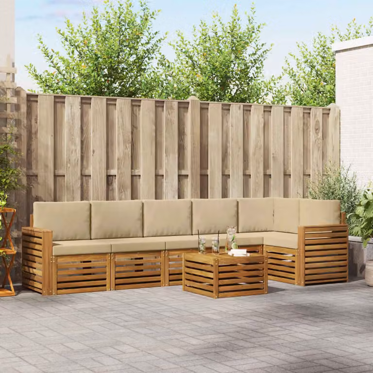 Set di divani da esterno vidaXL 7 pz in legno di acacia con cuscini beige e marrone per giardino