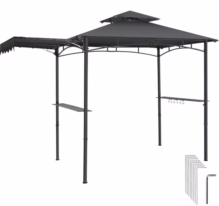 Gazebo per barbecue Maracaibo®️ con tenda da sole, doppio tetto resistente alle intemperie, protezione UV, 316x150x250 cm, antracite