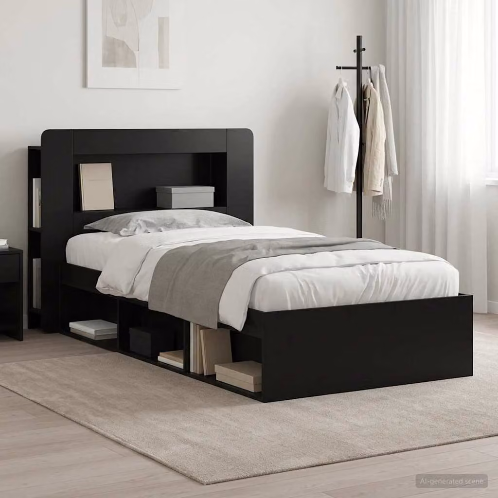vidaXL Letto moderno con contenitore e testiera in legno nero L/P/H: 90 x 190 x 119,5 cm