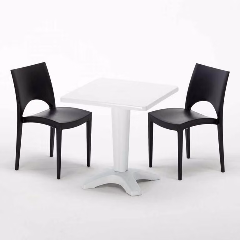 Tavolo quadrato bianco e 2 sedie in polipropilene colorato per interni Grand Soleil Paris Patio - Nero