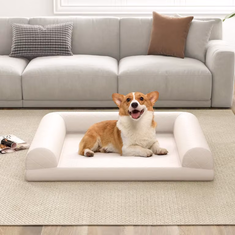 COSTWAY 90x69x18 cm Letto ortopedico per cani, divano per cani con bordi laterali, morbido e lavabile, letto per gatti divano per cani da interno Beige