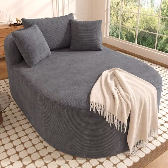 Poltrona relax ovale in velluto a coste grigio L: 170 cm, P: 112.5 cm, H: 83 cm – 1