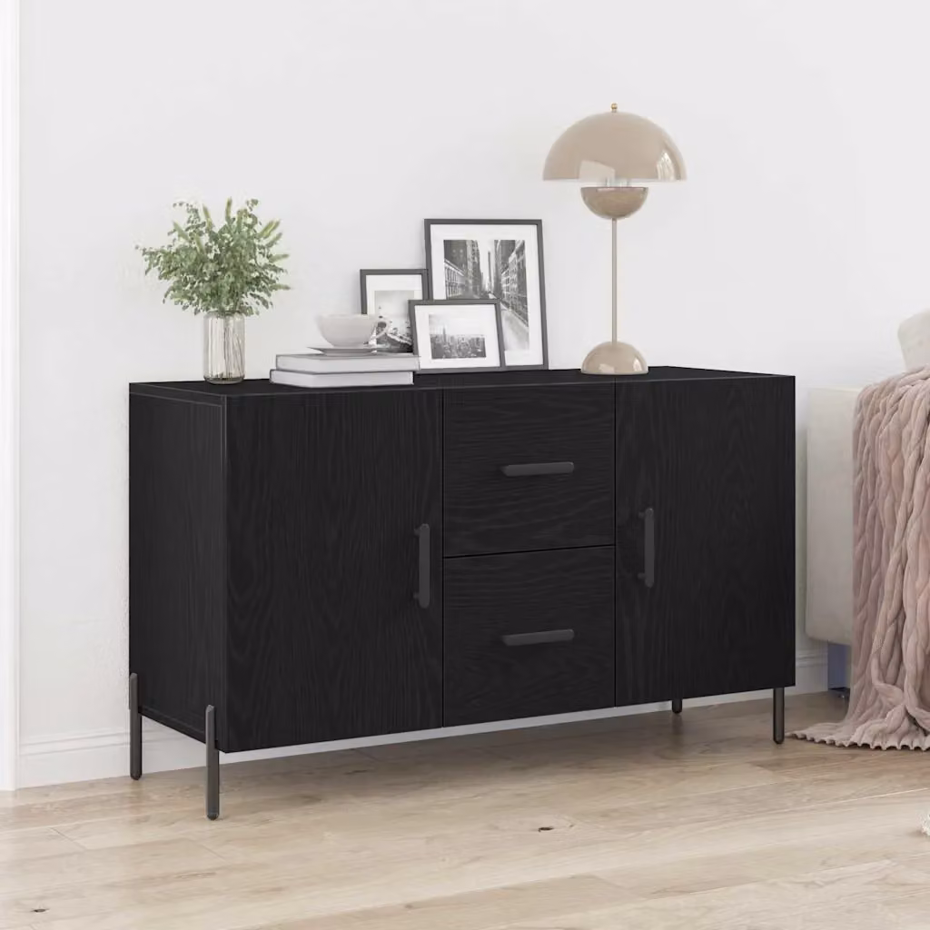 Credenza moderna vidaXL in legno ingegnerizzato e metallo, colore nero, L 100 x P 36 x H 60 cm