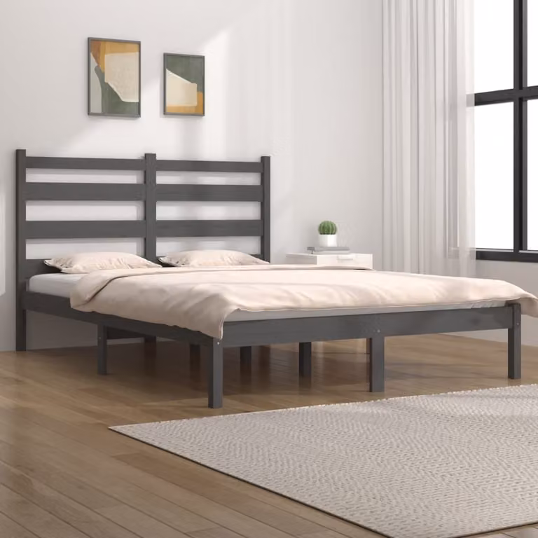 The Living Store Letto in legno massiccio di pino grigio 200x200 cm