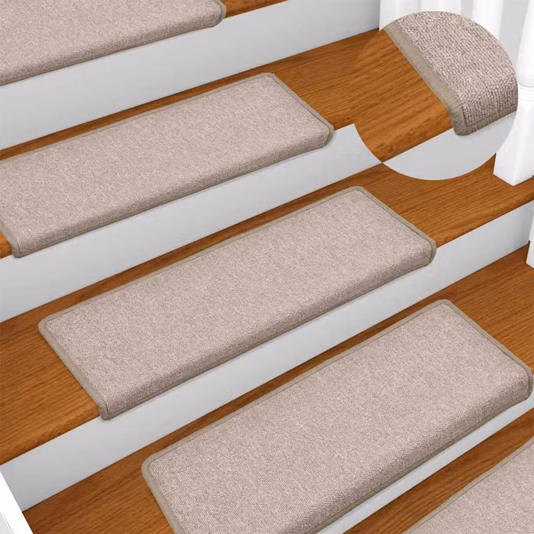 Set di 15 tappetini per scale vidaXL in polipropilene, forma rettangolare, disponibili in beige o grigio, L: 65 cm, P: 21 cm, H: 3,5 cm