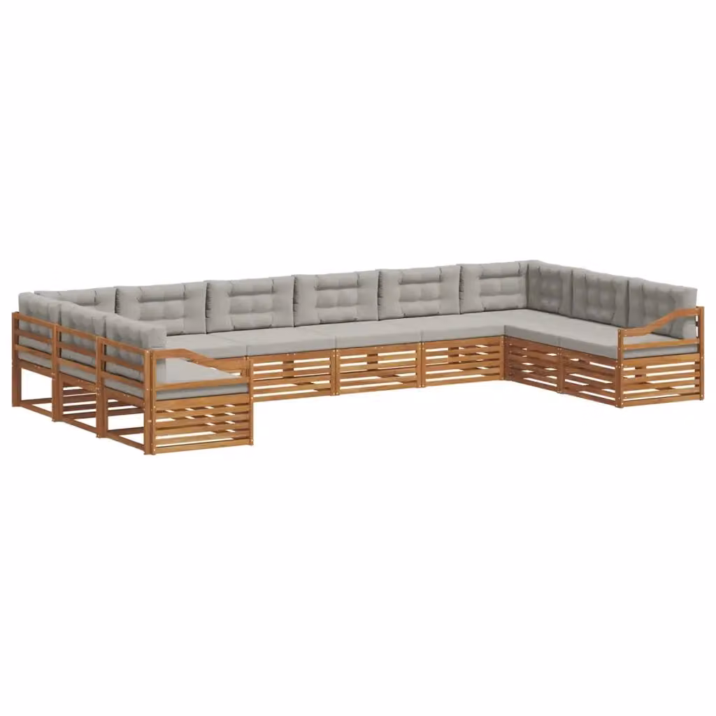Set di divani da giardino a forma di L vidaXL in legno di acacia con cuscini grigi – 2