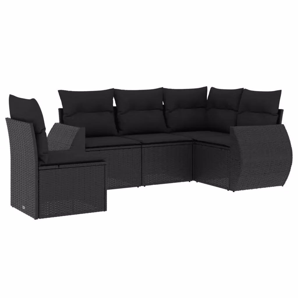 vidaXL Set Divani da Giardino a L 5 pz in Polyrattan Nero con Cuscini Imbottiti e Rivestimenti Rimovibili – 2