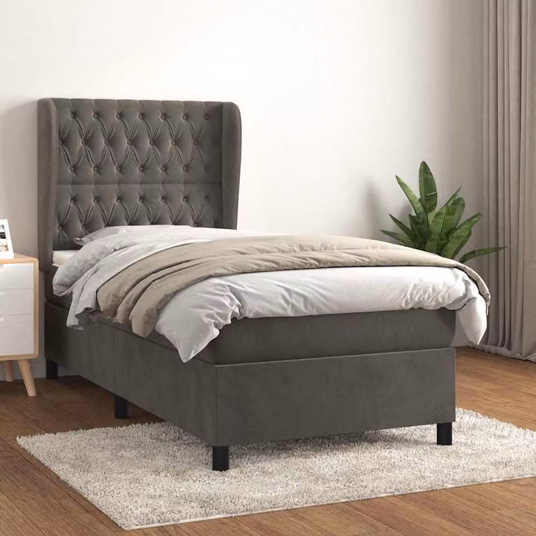 vidaXL Giroletto a Molle con Materasso Ibrido in Velluto Grigio e Legno di Larice L/P/H: 90 x 190 cm