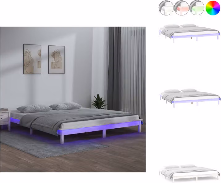 vidaXL Letto in legno massiccio con illuminazione a LED bianco 200x200 cm - Letti e strutture letto