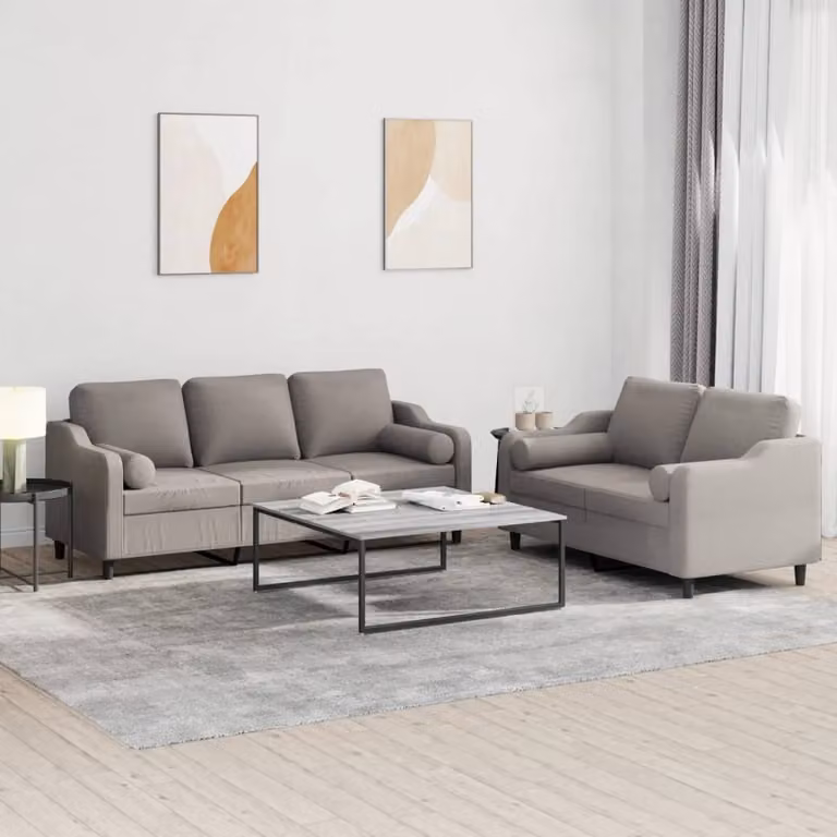 Maison Exclusive - Set divano a 2 posti con cuscini in tessuto color taupe