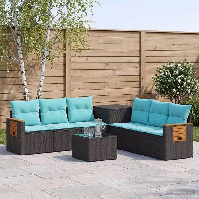Set di divani 8 pz Nero e Blu 55 x 55 x 37 cm 3448580