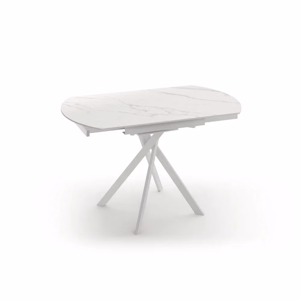 Tavolo da pranzo allungabile Drift Duzzle in ceramica effetto marmo bianco con finitura opaca, ideale per fino a 6 posti, L/P: 80-120 x 120 cm, H: 76 cm – 2
