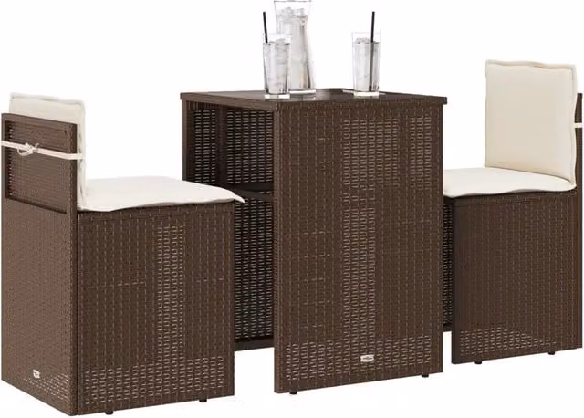 Set Bistrò vidaXL da 3 pezzi in Polyrattan Marrone e Bianco con Piano in Vetro per Giardino e Balcone – 1