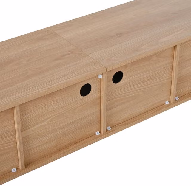 Mobile TV Minimal in legno marrone con 4 ante, maniglie dorate e gambe in legno, L: 180 cm, P: 38 cm, H: 47 cm