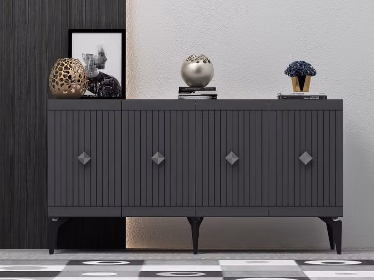 Skye Decor, Midas - Antracite, Argento, Consolle, Antracite, 100% PANNELLI DI PARTICELLE RIVESTITI IN MELAMMINA, 150 x 40 x 79 cm