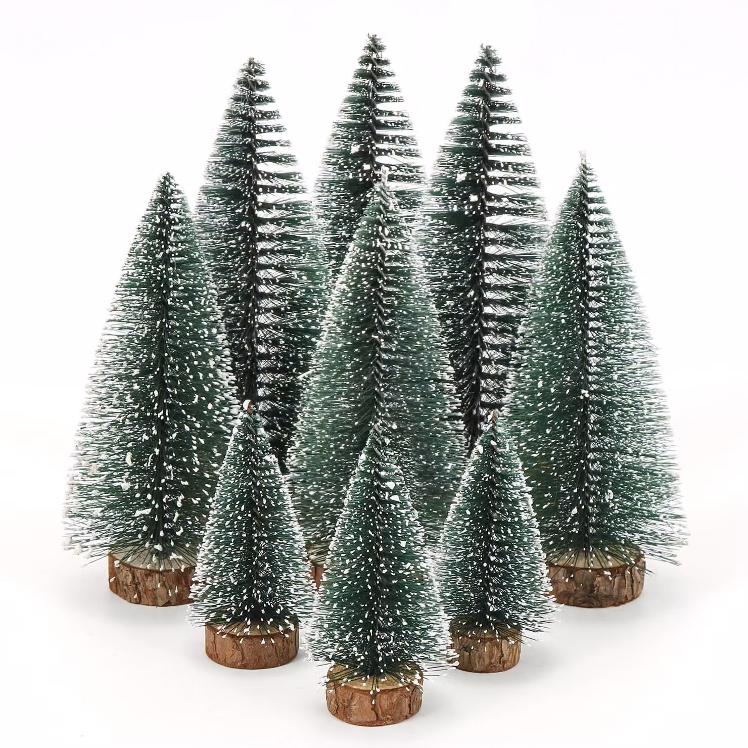 Set di mini alberi di Natale, 9 pezzi, abete artificiale con effetto neve, 10/15/20 cm, verde, decorazione da tavolo, fai da te