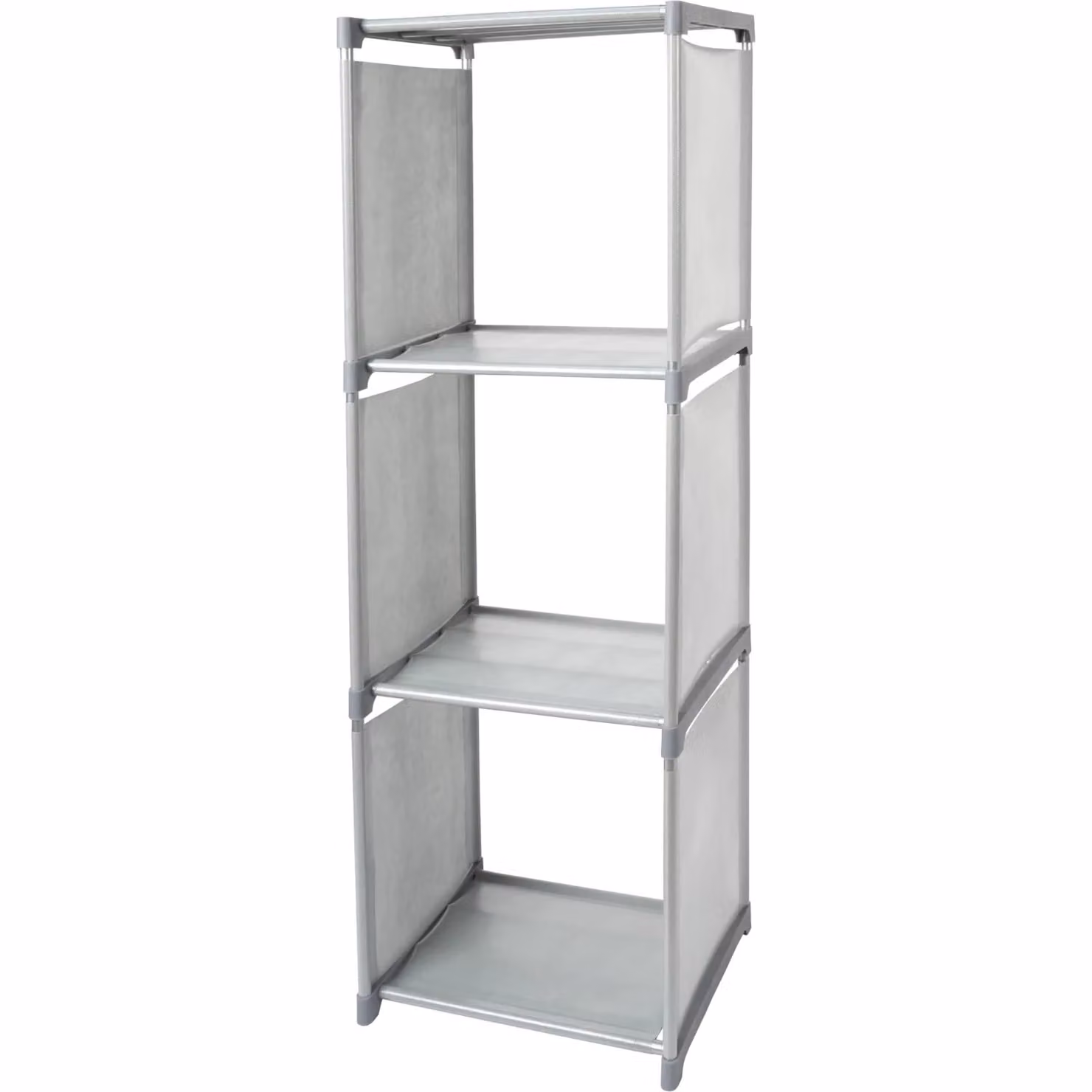Scaffale Multiuso VESTIAMO CASA con 3 scomparti in metallo e plastica, colore grigio, H 110 cm x L 36 cm x P 30 cm
