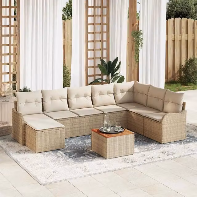 Set Divano da Giardino 9 pz Beige polyrattan 3347491