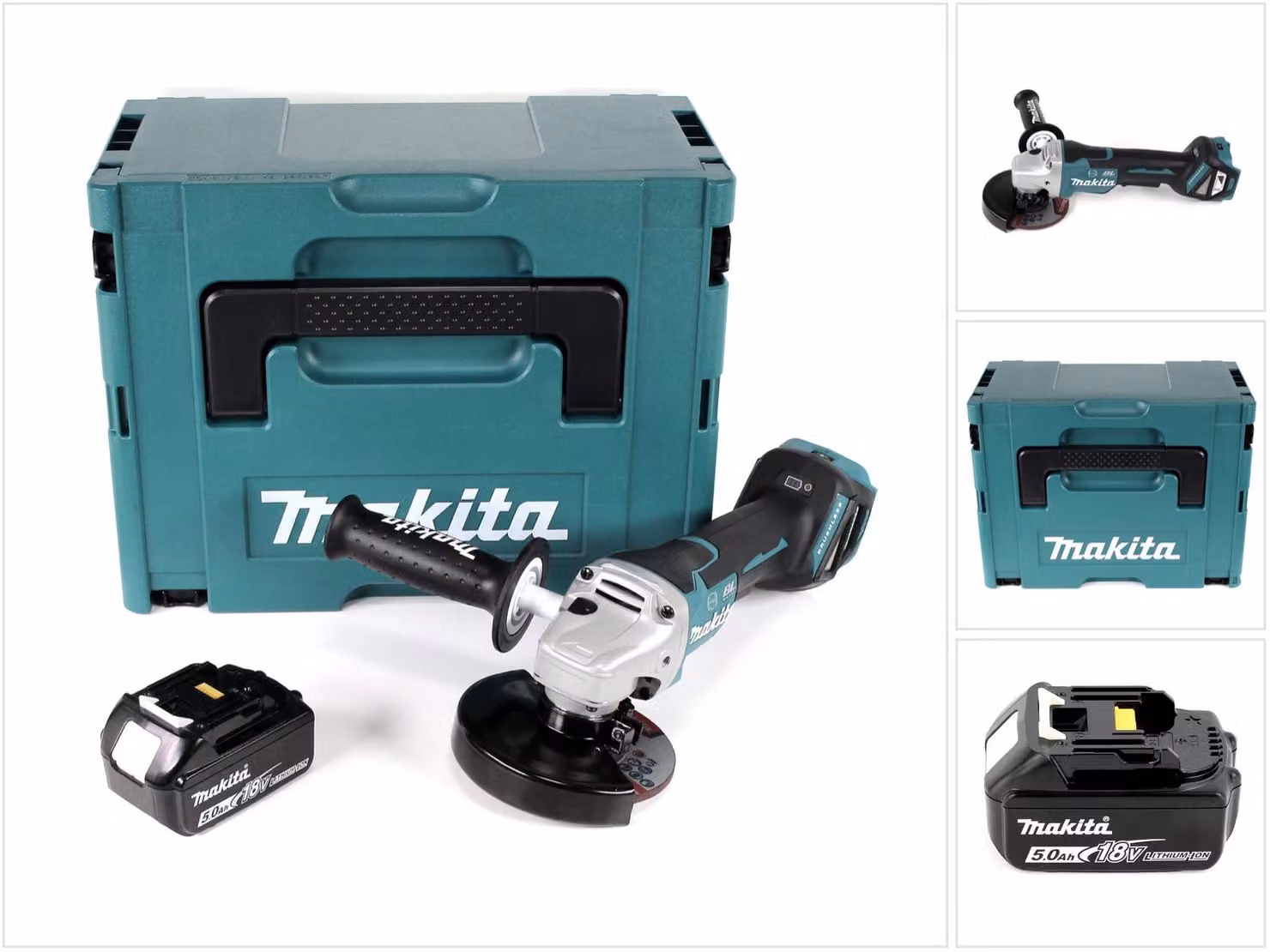 Makita DGA 517 T1J Smerigliatrice angolare a batteria 18V 125mm in valigetta Makpac + 1x Batteria BL1850 5,0Ah - senza caricabatterie