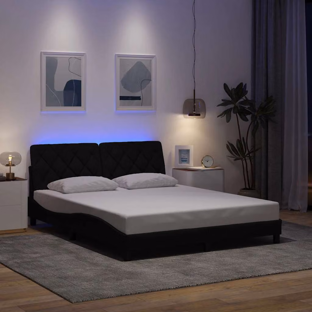 vidaXL Giroletto moderno in tessuto nero con illuminazione LED e porta USB, L/P/H: 200 x 160 x 165 cm
