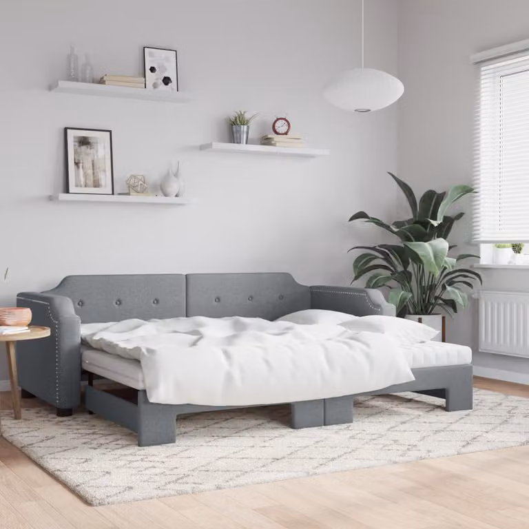 vidaXL Divano Letto Estraibile in Tessuto Grigio con Materasso L/P/H: 223 x 100 x 66,5 cm