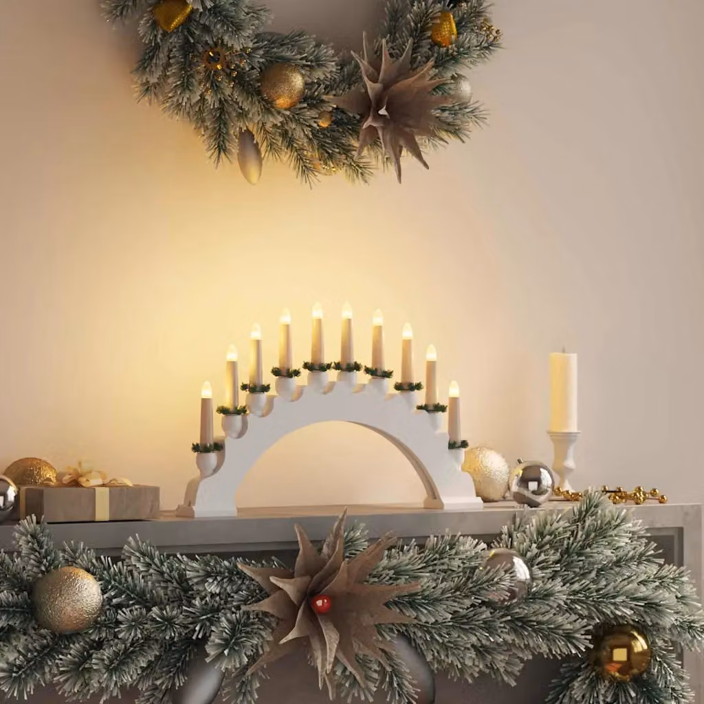 Arco di Candele di Natale vidaXL in Legno con 10 Candele LED Bianco Caldo per Decorazione da Tavolo