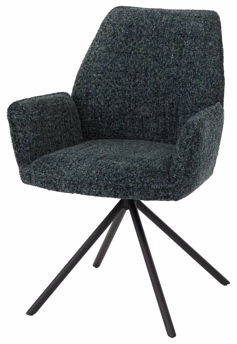 Sedia da pranzo HWC-G67, sedia da cucina, girevole, con sistema di auto-regolazione, rivestita in tessuto chenille (410g/m²), struttura nera, colore verde scuro